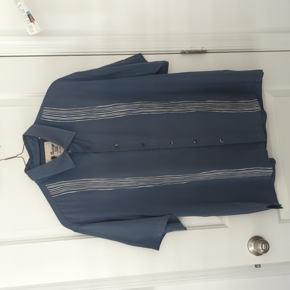Vintage Silk-men's cuban style button front short sleeve size XXL blue